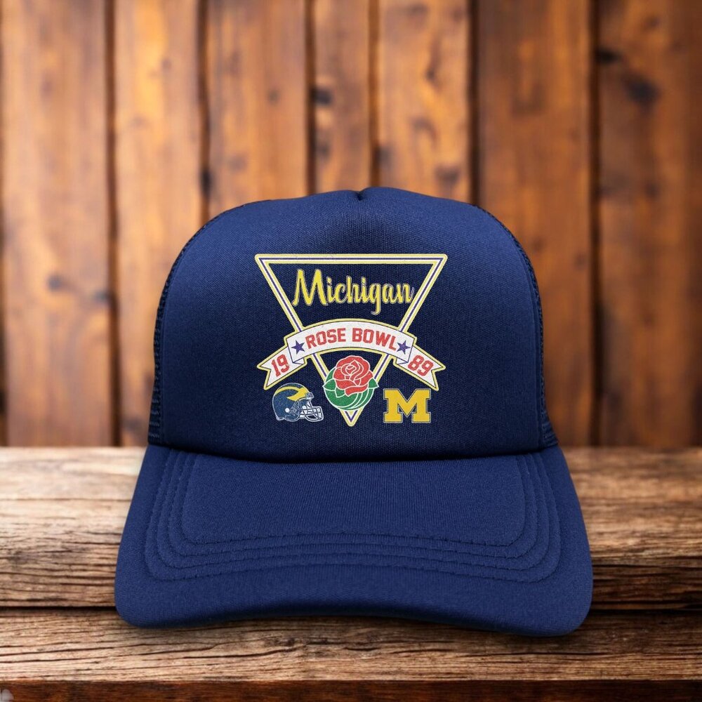 University Of Michigan Football Rose Bowl 1989 Mens Hat Navy 80s Logo Football